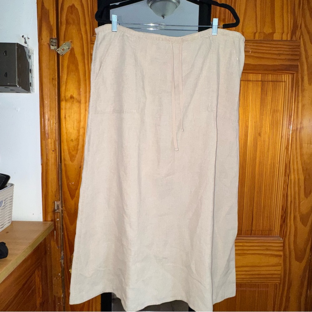 Eddie Bauer Cream Linen Midi Skirt